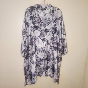 Eskandar - Oversized Silver & Black Rose Print Shirt/Dress - Sz 1